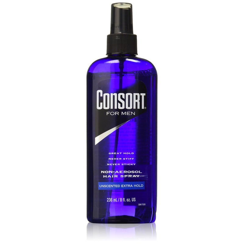 Consort Consort for Men Hair Spray, Unscented Extra Hold, 8 oz (Non-Aerosol) Hair Care White Smoke