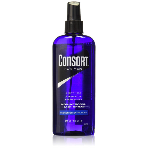 Consort Consort for Men Hair Spray, Unscented Extra Hold, 8 oz (Non-Aerosol) Hair Care White Smoke