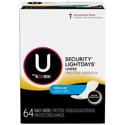 U by Kotex U by Kotex Lightdays Plus Panty Liners, Regular, 8 Packs of 64 ct (512 Total) Feminine Pads & Protectors Black