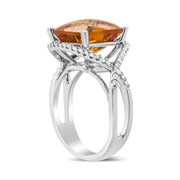 Bids.com 14K White Gold 12mm Cushion Cut Yellow Citrine Gemstone and 1/3 Cttw Round Pave-Set Diamond Ring - (H-I Color, VS1-VS2 Clarity)- Size 6.5 Rings White Smoke 6.5 / White.Gold