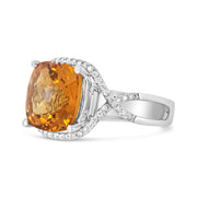 Bids.com 14K White Gold 12mm Cushion Cut Yellow Citrine Gemstone and 1/3 Cttw Round Pave-Set Diamond Ring - (H-I Color, VS1-VS2 Clarity)- Size 6.5 Rings White Smoke 6.5 / White.Gold