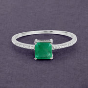 Bids.com 0.64 Carat Genuine Zambian Emerald and White Diamond 14K White Gold Ring Rings Dim Gray size 5.00,size 6.00,size 7.00,size 8.00,size 9.00,size 4.00