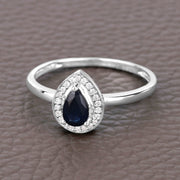 Bids.com 0.48 Carat Genuine Blue Sapphire and White Diamond 14K White Gold Ring Rings Dim Gray size 5.00,size 6.00,size 7.00,size 8.00,size 9.00