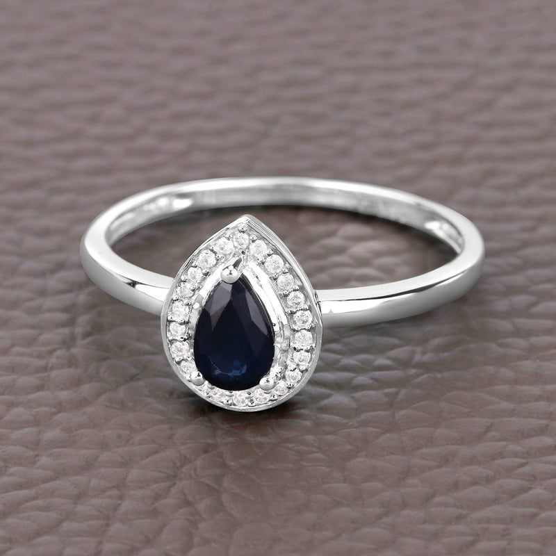 Bids.com 0.48 Carat Genuine Blue Sapphire and White Diamond 14K White Gold Ring Rings Dim Gray size 5.00,size 6.00,size 7.00,size 8.00,size 9.00