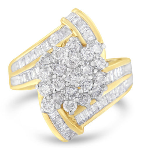 Bids.com 10K Yellow Gold Round and Baguette Diamond Crossover Cluster Ring (3 Cttw, I-J Color, I1-I2 Clarity) - Size 7-1/2 Rings White Smoke 7 / Yellow.Gold,6.5 / Yellow.Gold,8 / Yellow.Gold,6 / Yellow.Gold,7.5 / Yellow.Gold