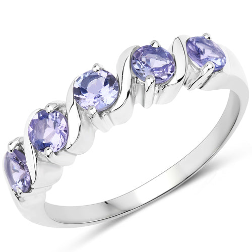 Bids.com 1.15 Carat Genuine Tanzanite .925 Sterling Silver Ring Rings White Smoke size 8.00,size 6.00,size 7.00,size 9.00,size 10.00