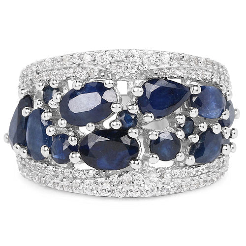 Bids.com 3.61 Carat Genuine Blue Sapphire and White Zircon .925 Sterling Silver Ring Rings White Smoke size 7.00,size 5.00,size 6.00,size 8.00,size 9.00