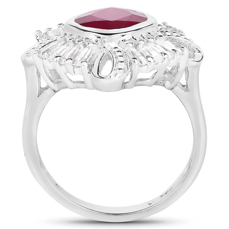 Bids.com 2.66 Carat Glass Filled Ruby and White Topaz .925 Sterling Silver Ring Rings White Smoke size 6.00,size 7.00,size 8.00,size 9.00