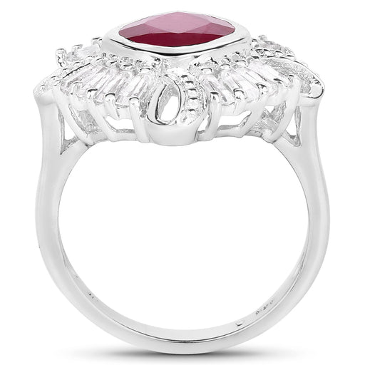 Bids.com 2.66 Carat Glass Filled Ruby and White Topaz .925 Sterling Silver Ring Rings White Smoke size 6.00,size 7.00,size 8.00,size 9.00