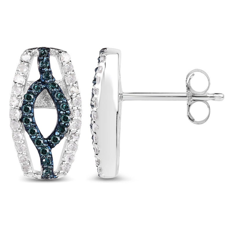 Bids.com 0.42 Carat Genuine Blue Diamond & White Diamond .925 Sterling Silver Earrings Earrings White Smoke