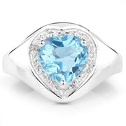 Bids.com 2.23 Carat Genuine Swiss Blue Topaz and White Topaz .925 Sterling Silver Ring Rings White Smoke size 7.00,size 9.00,size 6.00,size 8.00