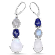 Bids.com 10.17 Carat Genuine Lapis, Labradorite and White Rainbow Moonstone .925 Sterling Silver Earrings Earrings White Smoke