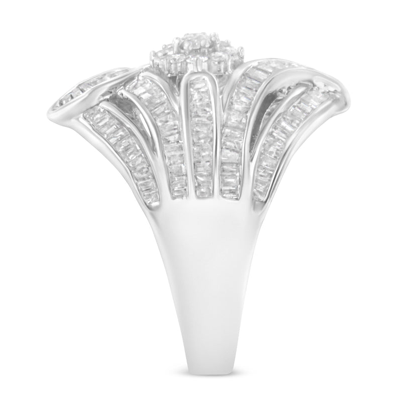 Bids.com .925 Sterling Silver 1-1/8 Cttw Round & Baguette Diamond 'Flower & Fern' Cluster Cocktail Fashion Ring (I-J Color, I2-I3 Clarity) - Size 6 Rings White Smoke 8 / White.Sterling Silver,7 / White.Sterling Silver,6 / White.Sterling Silver,7.25 / White.Sterling Silver,7.75 / White.Sterling Silver,7.5 / White.Sterling Silver,6.75 / White.Sterling Silver,6.5 / White.Sterling Silver,6.25 / White.Sterling Silver
