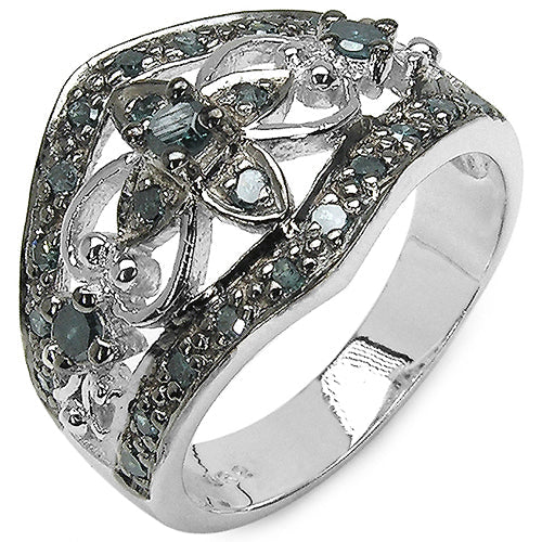 Bids.com 0.47 Carat Genuine Blue Diamond .925 Sterling Silver Ring Rings White Smoke size 6.00,size 7.00,size 8.00,size 9.00