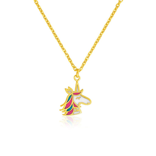 Bids.com 14k Yellow Gold Childrens Necklace with Enameled Unicorn Pendant Necklaces White Smoke 14 / Yellow Gold