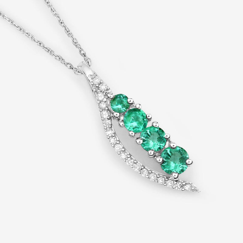 Bids.com 0.34 Carat Genuine Zambian Emerald and White Diamond 14K White Gold Pendant Pendants White Smoke