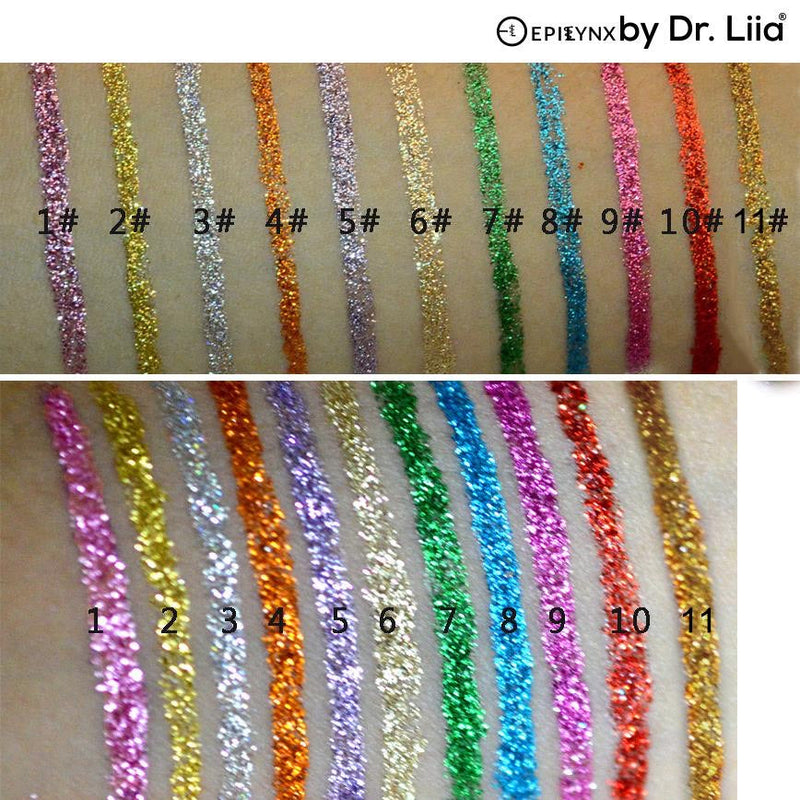 EpiLynx Shimmer & Shine Glitter Eyeliner – Vegan, Allergen-Free, Long-Wearing Eyeliner Slate Gray 2 yellow gold,4 red brown,5 purple,6 light gold,7 green,8 blue,9 fuchsia,10 red,11 gold brown,12 pink,14 dark brown,15 brown,16 earth brown