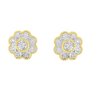 Bids.com 14K Yellow Gold Plated .925 Sterling Silver 1/6 Cttw Miracle-Plate Set Diamond Floral Stud Earrings (I-J Color, I2-I3 Clarity) Earrings White Smoke Yellow.Sterling Silver / 0.15