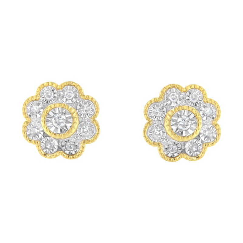 Bids.com 14K Yellow Gold Plated .925 Sterling Silver 1/6 Cttw Miracle-Plate Set Diamond Floral Stud Earrings (I-J Color, I2-I3 Clarity) Earrings White Smoke Yellow.Sterling Silver / 0.15
