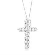 Bids.com .925 Sterling Silver 1.0 Cttw Prong Set Round-Cut Diamond Cross 18" Pendant Necklace (I-J Color, I2-I3 Clarity) Necklaces White Smoke White.Sterling Silver / 18