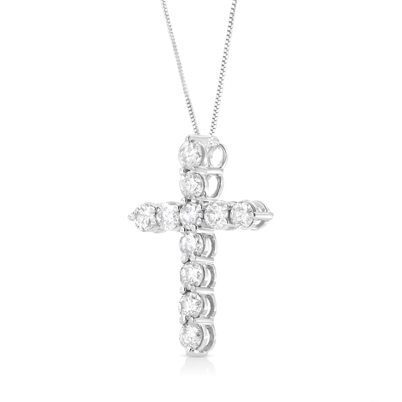 Bids.com .925 Sterling Silver 1.0 Cttw Prong Set Round-Cut Diamond Cross 18" Pendant Necklace (I-J Color, I2-I3 Clarity) Necklaces White Smoke White.Sterling Silver / 18