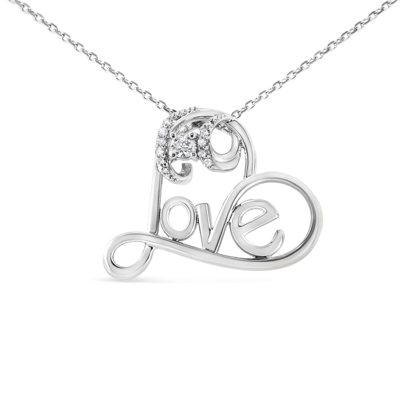 Bids.com .925 Sterling Silver 1/6 Cttw Round Brilliant-Cut Diamond Accented Open Heart with Love 18" Pendant Necklace (H-I Color, I1-I2 Clarity) Necklaces White Smoke White.Sterling Silver / 18