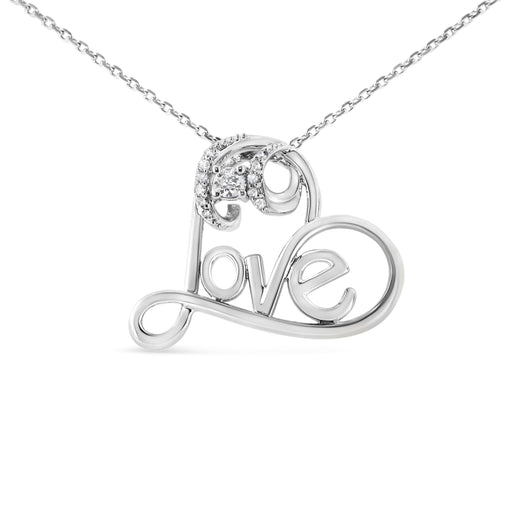 Bids.com .925 Sterling Silver 1/6 Cttw Round Brilliant-Cut Diamond Accented Open Heart with Love 18" Pendant Necklace (H-I Color, I1-I2 Clarity) Necklaces White Smoke White.Sterling Silver / 18