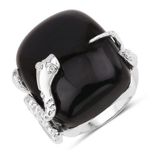 Bids.com 21.04 Carat Genuine Black Onyx and White Topaz .925 Sterling Silver Ring Rings White Smoke size 5.00,size 6.00,size 7.00,size 8.00,size 9.00