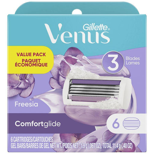 Gillette Venus Gillette Venus Cartridges, Comfort Glide, 3 Blades, Freesia, Value Pack Razor Blades Medium Aquamarine
