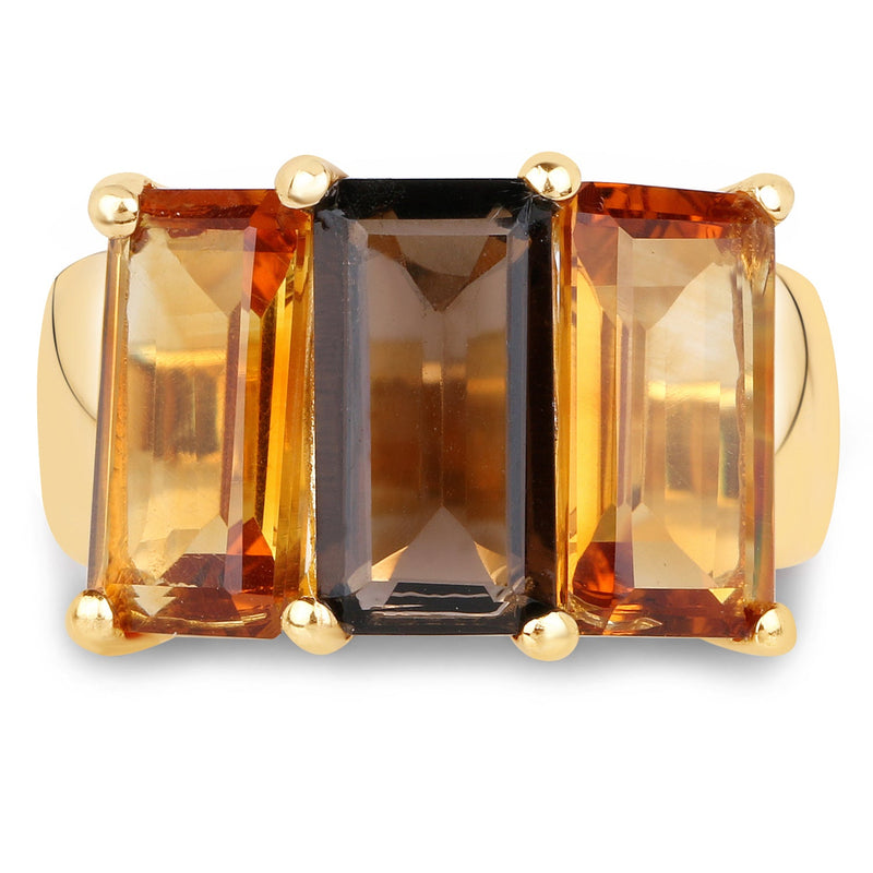 Bids.com 14K Yellow Gold Plated 8.14 Carat Genuine Smoky Quartz, Citrine and Champagne Quartz .925 Sterling Silver Ring Rings White Smoke size 6.00,size 7.00,size 9.00,size 8.00,size 5.00,size 10.00