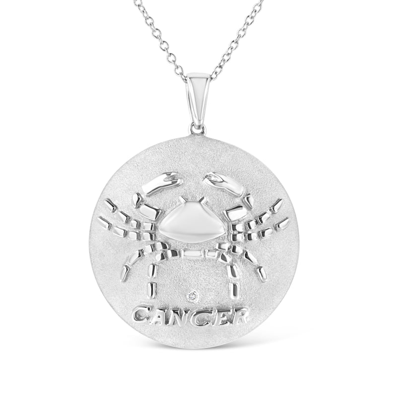 Bids.com .925 Sterling Silver Diamond Accent Cancer Zodiac Design 18" Pendant Necklace Medallion (K-L Color, I1-I2 Clarity) Necklaces White Smoke White.Sterling Silver / 18
