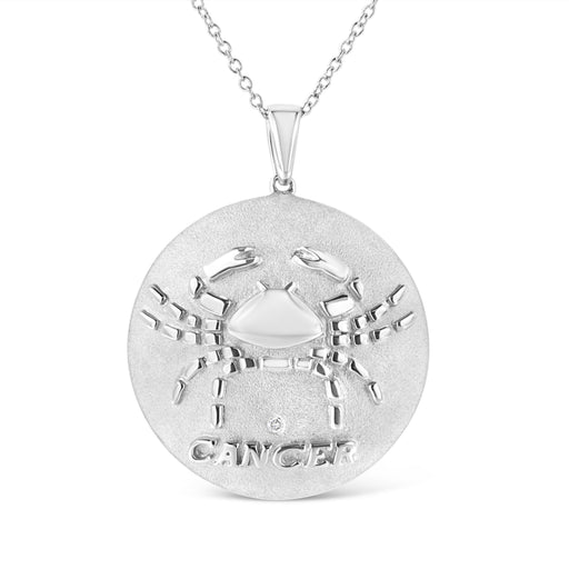 Bids.com .925 Sterling Silver Diamond Accent Cancer Zodiac Design 18" Pendant Necklace Medallion (K-L Color, I1-I2 Clarity) Necklaces White Smoke White.Sterling Silver / 18