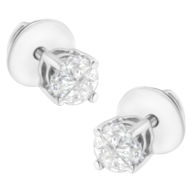 Bids.com 14K White Gold 1/2 Cttw Pie-Cut Diamond Solitaire Stud Earrings (H-I Color, SI1-SI2 Clarity) Earrings White Smoke White.Gold / 0.5