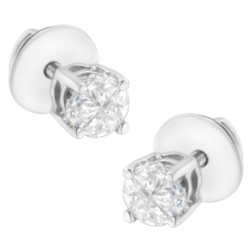 Bids.com 14K White Gold 1/2 Cttw Pie-Cut Diamond Solitaire Stud Earrings (H-I Color, SI1-SI2 Clarity) Earrings White Smoke White.Gold / 0.5
