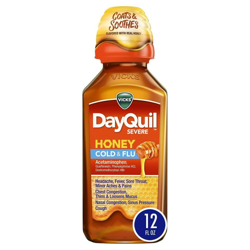 Vicks Vicks DayQuil Severe Cold & Flu Medicine Liquid - Honey - 12 Fl Oz Health & Beauty White Smoke