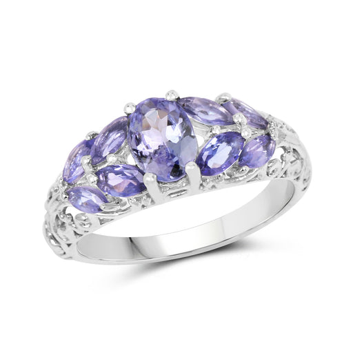 Bids.com 1.63 Carat Genuine Tanzanite .925 Sterling Silver Ring Rings White Smoke size 6.00,size 7.00,size 8.00,size 9.00,size 5.00