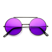 zeroUV Steampunk Vintage Circle Round Flip Up Vintage Sunglasses 8793 Sunglasses White Smoke Gunmetal Purple