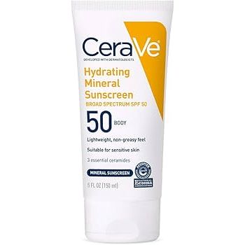 CeraVe CeraVe Hydrating Mineral Sunscreen SPF 50 | Face Lotion with Zinc Oxide & Titanium Dioxide | 2.5 oz Sunscreen White Smoke