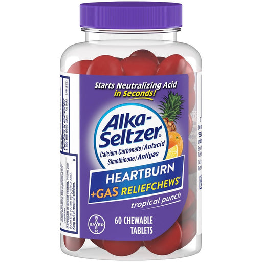 Alka-Seltzer Alka-Seltzer Heartburn Relief + Gas Relief, Extra Strength Antacid, Tropical Fruit, 60 Chewable Tablets Medicine & Drugs White Smoke