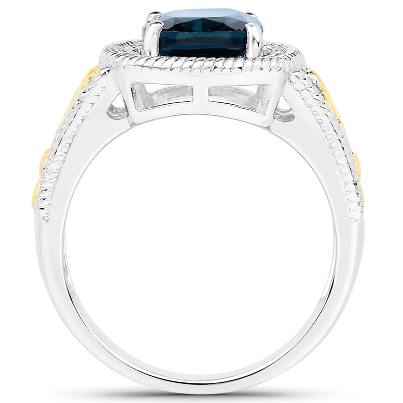 Bids.com 3.59 Carat Genuine London Blue Topaz and White Diamond 14K Yellow Gold with .925 Sterling Silver Ring Rings White Smoke size 6.00,size 7.00,size 8.00