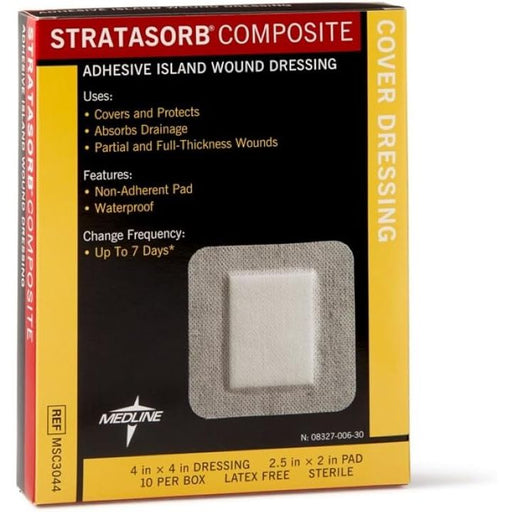 Medline Stratasorb Composite Waterproof Island Dressing   4x4 10 Pack Medical Tape & Bandages Black