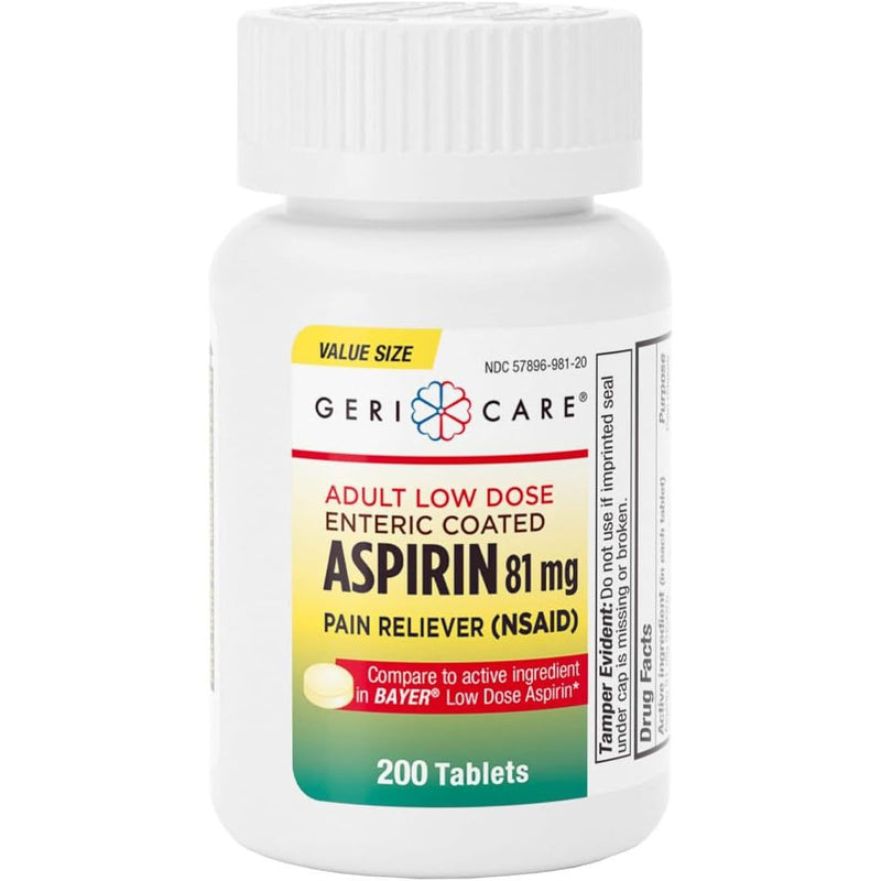 GeriCare Aspirin 81mg Adult Low Dose, Pain Reliever 200 Count