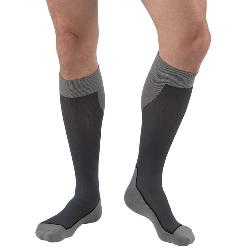 Good Neighbor Pharmacy GNP Unisex Knee-High Compression Socks (15-20 mmHg) – Black/Grey Stripe, Size Small Knee Socks White Smoke
