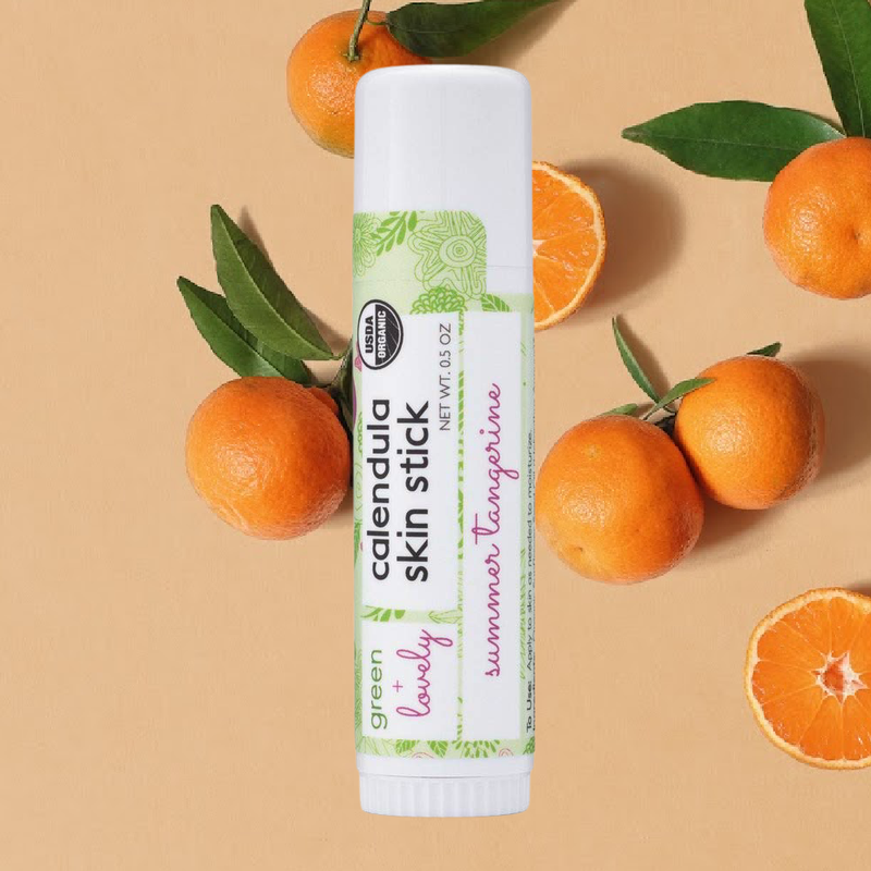 Green + Lovely Summer Tangerine Calendula Skin Stick - Organic Lotion Moisture Stick - Travel Size Tan