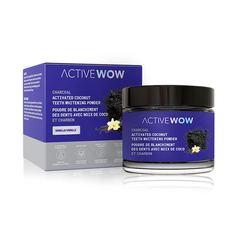 Active Wow Activated Charcoal Teeth Whitening Powder AW Oral Care White Smoke Vanilla