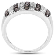 Bids.com 0.83 Carat Genuine Champagne Diamond and White Diamond .925 Sterling Silver Ring Rings White Smoke size 6.00,size 7.00,size 8.00,size 9.00