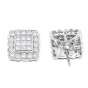 Bids.com 14K White Gold 1.0 Cttw Round Brilliant & Princess Cut Diamond Scallop-Edge Framed Square Halo Stud Earrings (G-H Color, SI1-SI2 Clarity) Earrings White Smoke White.Gold / 1.01