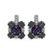 Bids.com 2.67 Carat Genuine Amethyst White Sapphire & Black Diamond .925 Sterling Silver Earrings Earrings White Smoke