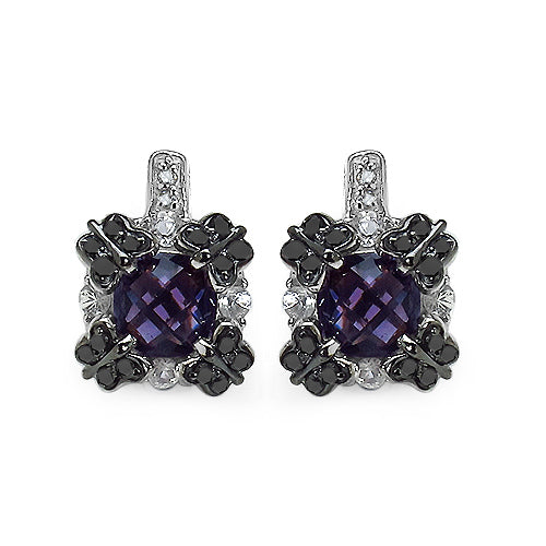 Bids.com 2.67 Carat Genuine Amethyst White Sapphire & Black Diamond .925 Sterling Silver Earrings Earrings White Smoke