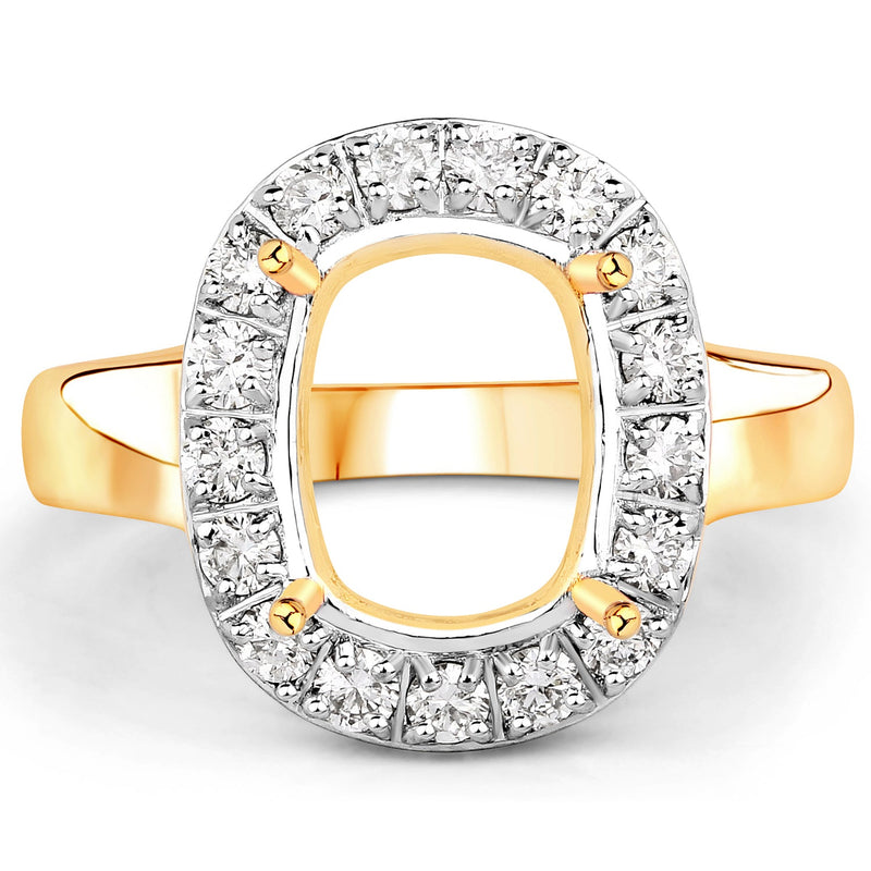 Bids.com 0.51 Carat Genuine White Diamond 14K Yellow Gold Semi Mount Ring - holds 10x8mm Cushion Gemstone Rings White Smoke size 7.00,size 6.00,size 8.00
